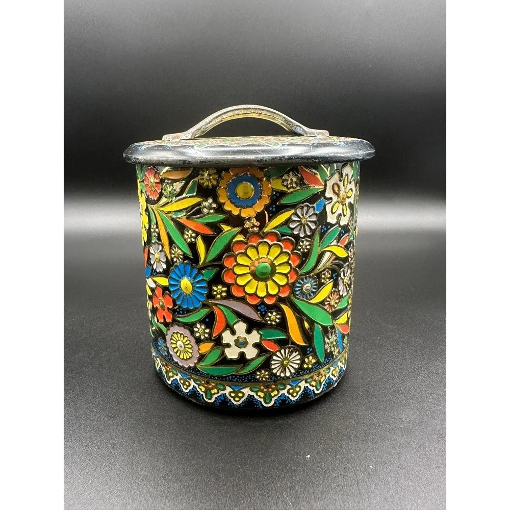Vintage Daher Floral Metal Canisters Set of 3 Made in Holland Mid Century Tins